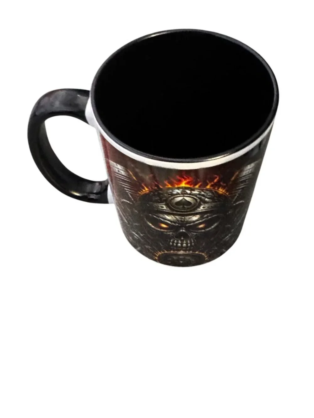 Flaming Skull Biker Ceramic Coffee Mug, 15 oz